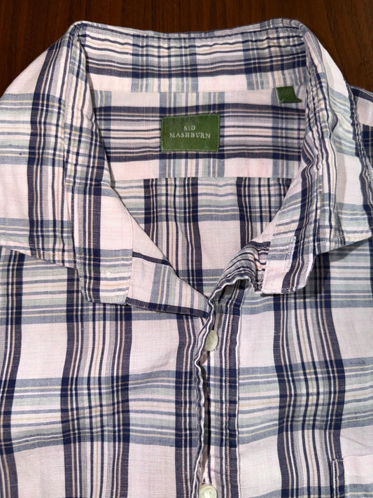 Sid Mashburn Men's Pink, Blue, and Tan Plaid Sport Shirt Size L