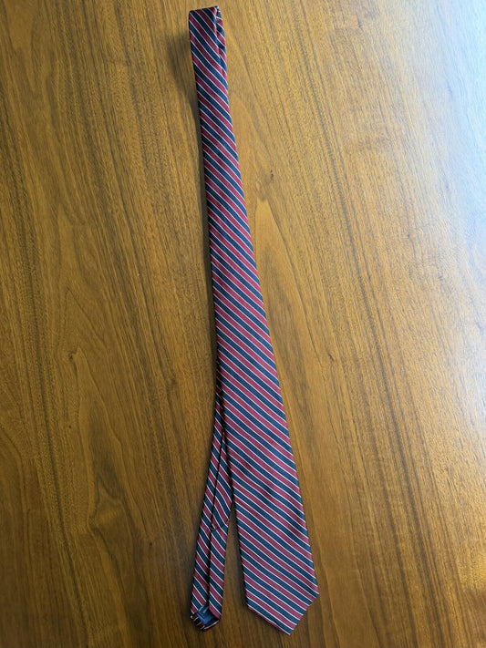 Vintage Lands' End Burgundy& Navy Striped Silk Dress Tie
