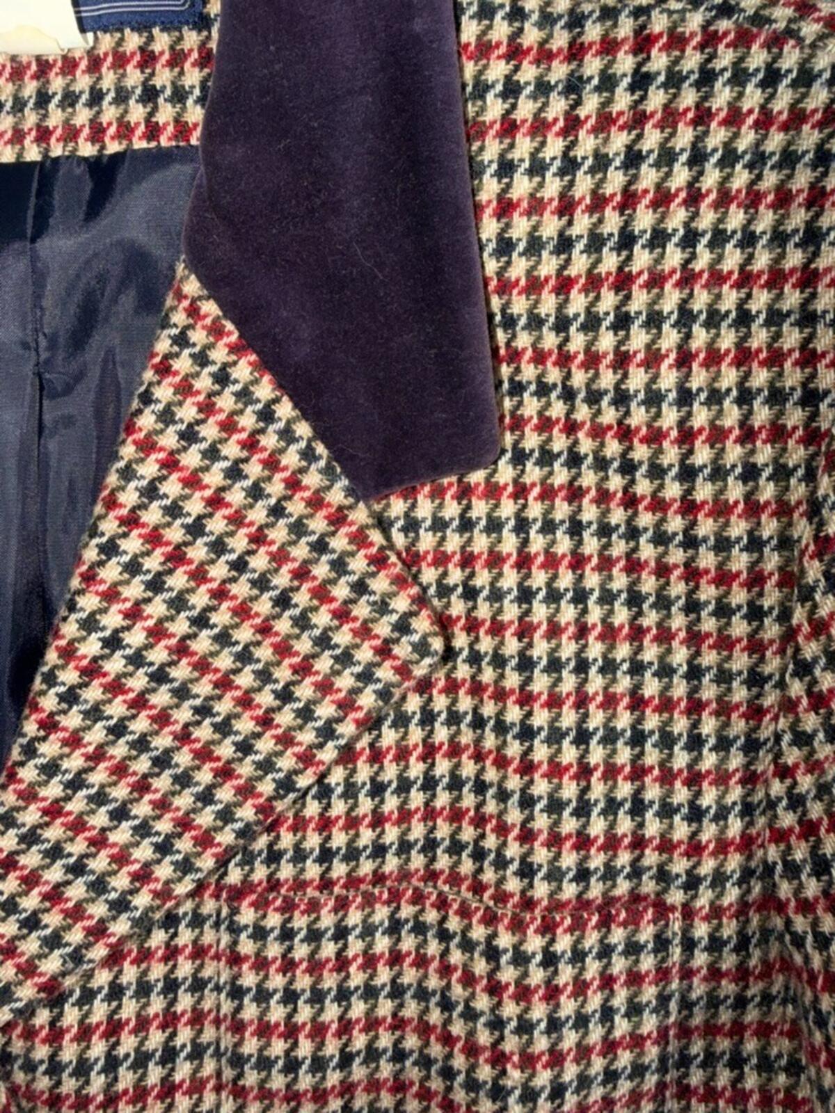 Vintage Norton McNaughton Petite Houndstooth Wool Blend Blazer w/Velvet Collar -