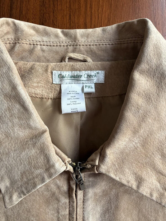 Coldwater Creek Women's Tan Suede Leather Zip Front Jacket - Size PXL