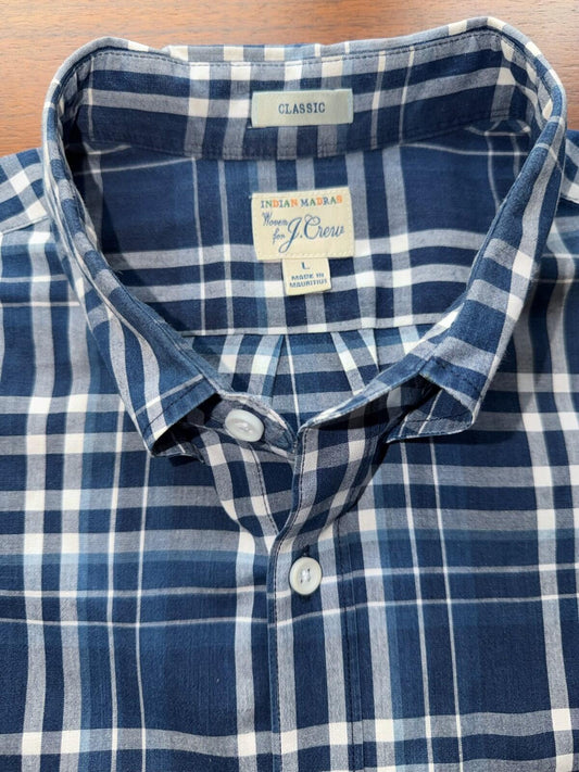 J.Crew Men's Classic Fit Indian Madras Blue/White Plaid - Size L