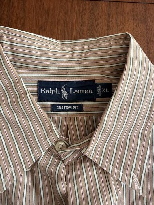 Polo Ralph Lauren Custom Fit Button-Down Tan Stripes - Size XL