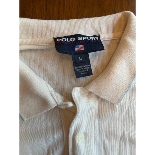 Vintage Polo Sport Ralph Cream Pique Polo Shirt - Size L