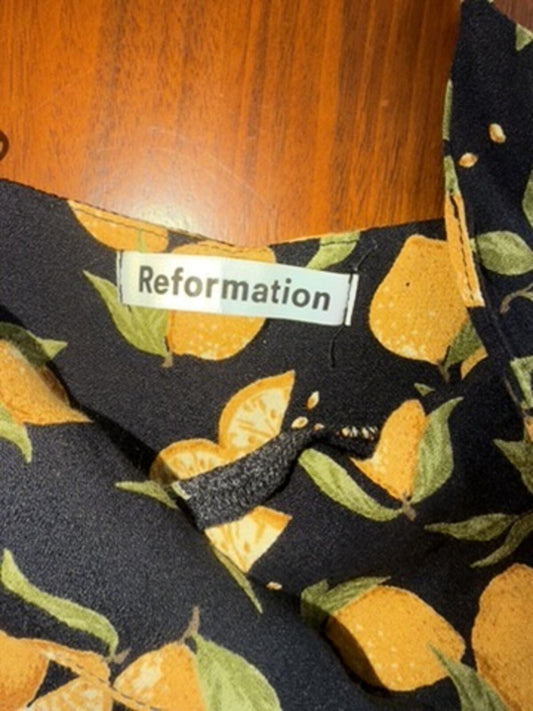 Reformation Black Lemon Print Mini Dress - Size XS
