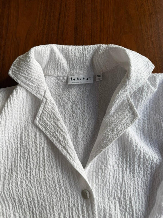Habitat Women's White Textured Gauze Button Front Notch Collar Tunic - Size S