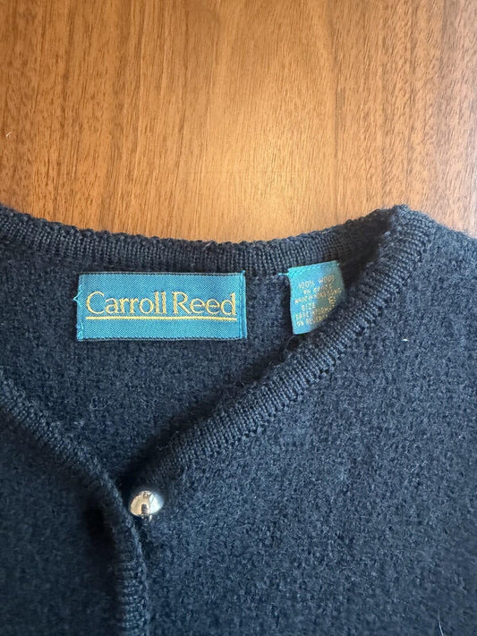 Vintage Carroll Reed Women's Black 100% Boiled Wool Cardigan Sweater - Size 8