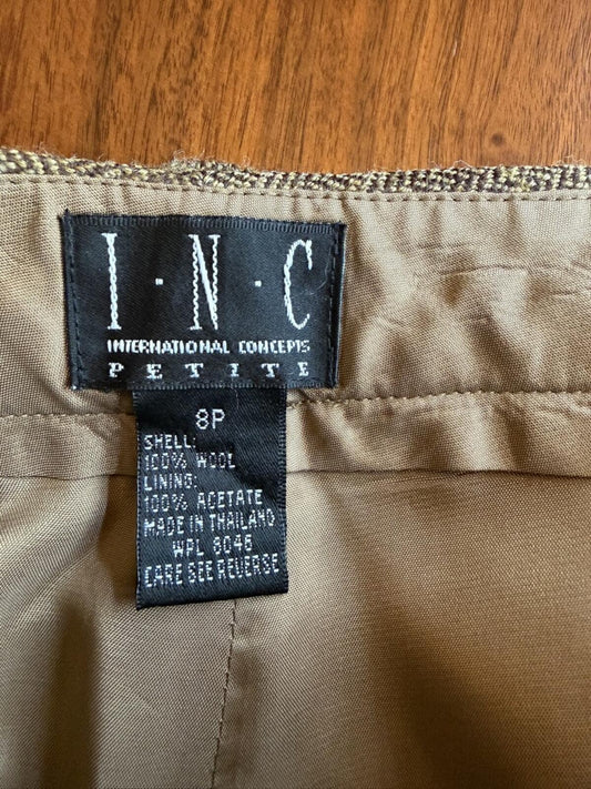 INC Women's Petite Brown Plaid Cuffed Cropped Dress Pants - 8P