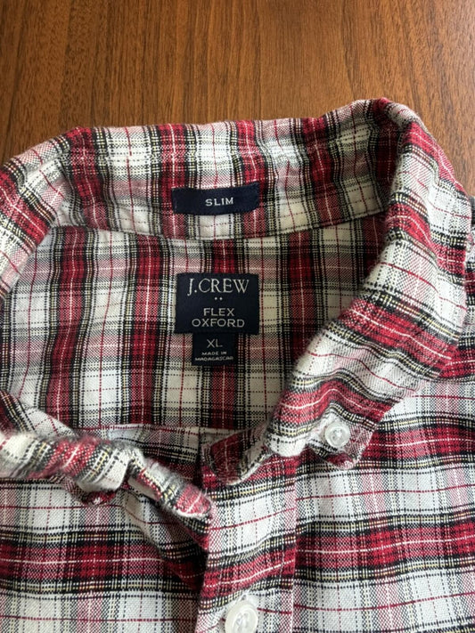 J.Crew Men's Slim Flex Oxford Red & White Plaid Button-Front Shirt - Size XL