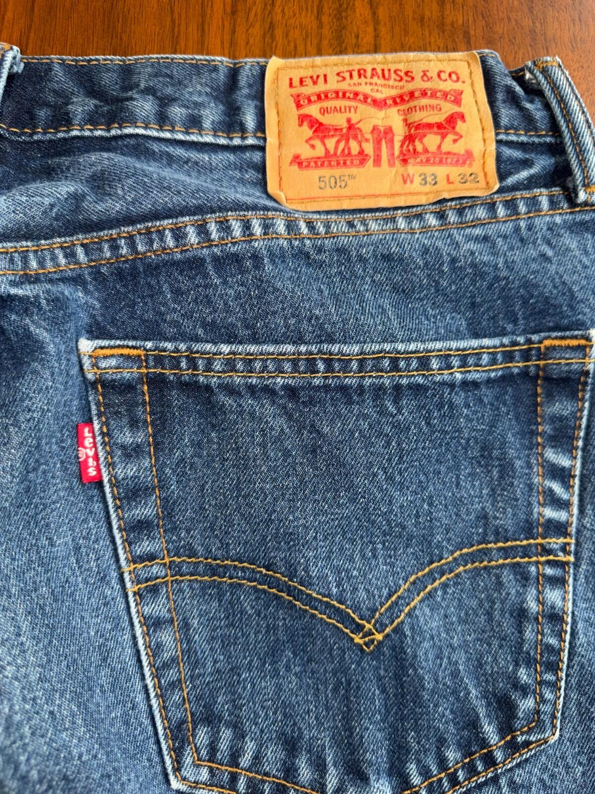 Levi's 505 Men's Jeans 33x32 Regular Fit Straight Leg Medium Wash Red Tab 33x32