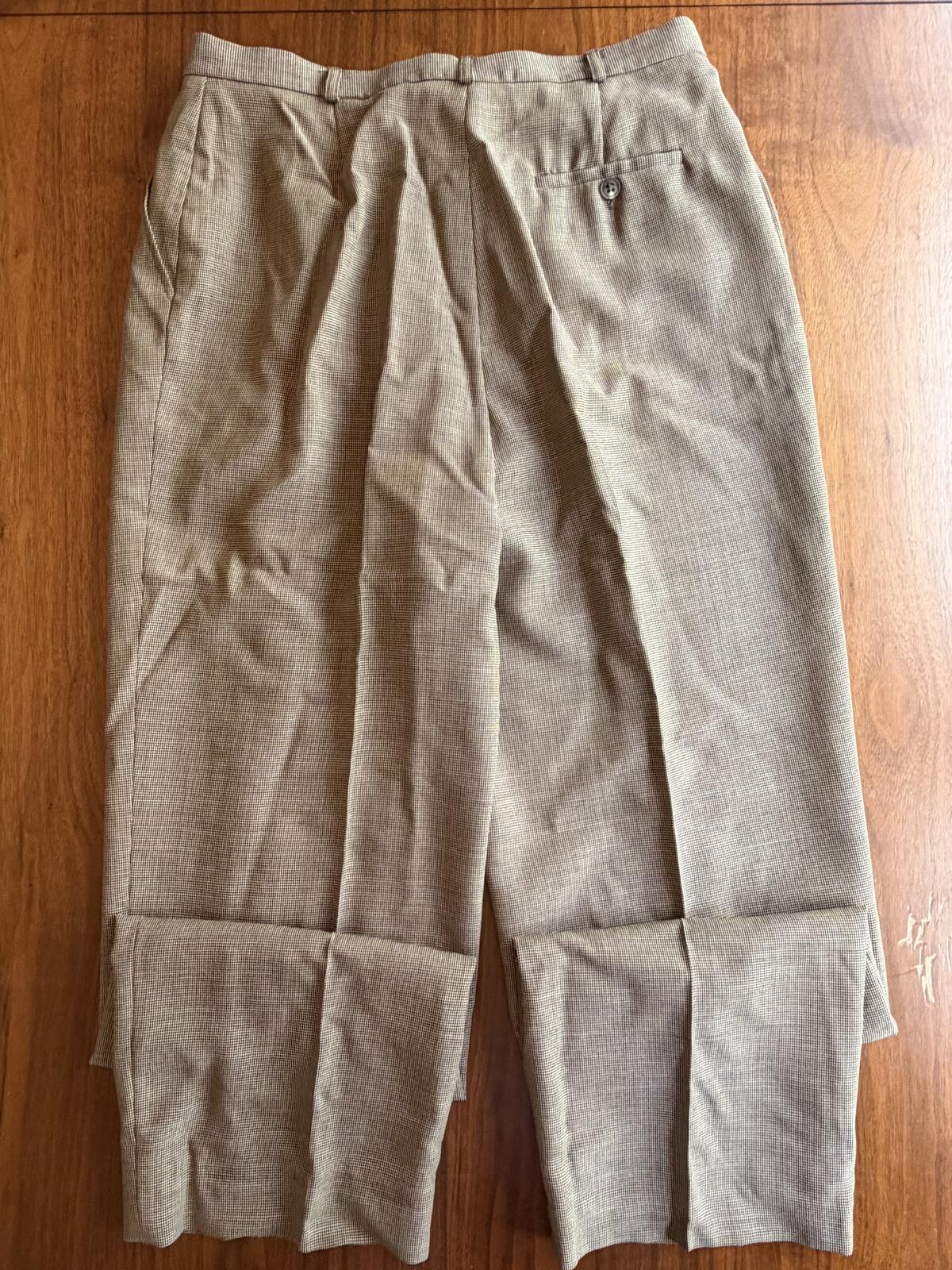 Vintage Lauren Ralph Lauren Women's Brown Houndstooth Wool Trousers - Size 12