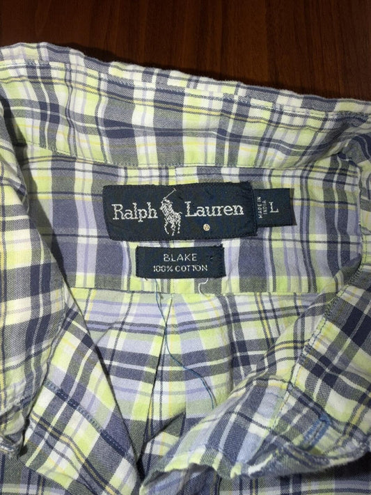Polo Ralph Lauren Men's Blake Navy Plaid Short Sleeve Button-Front Shirt -Size L
