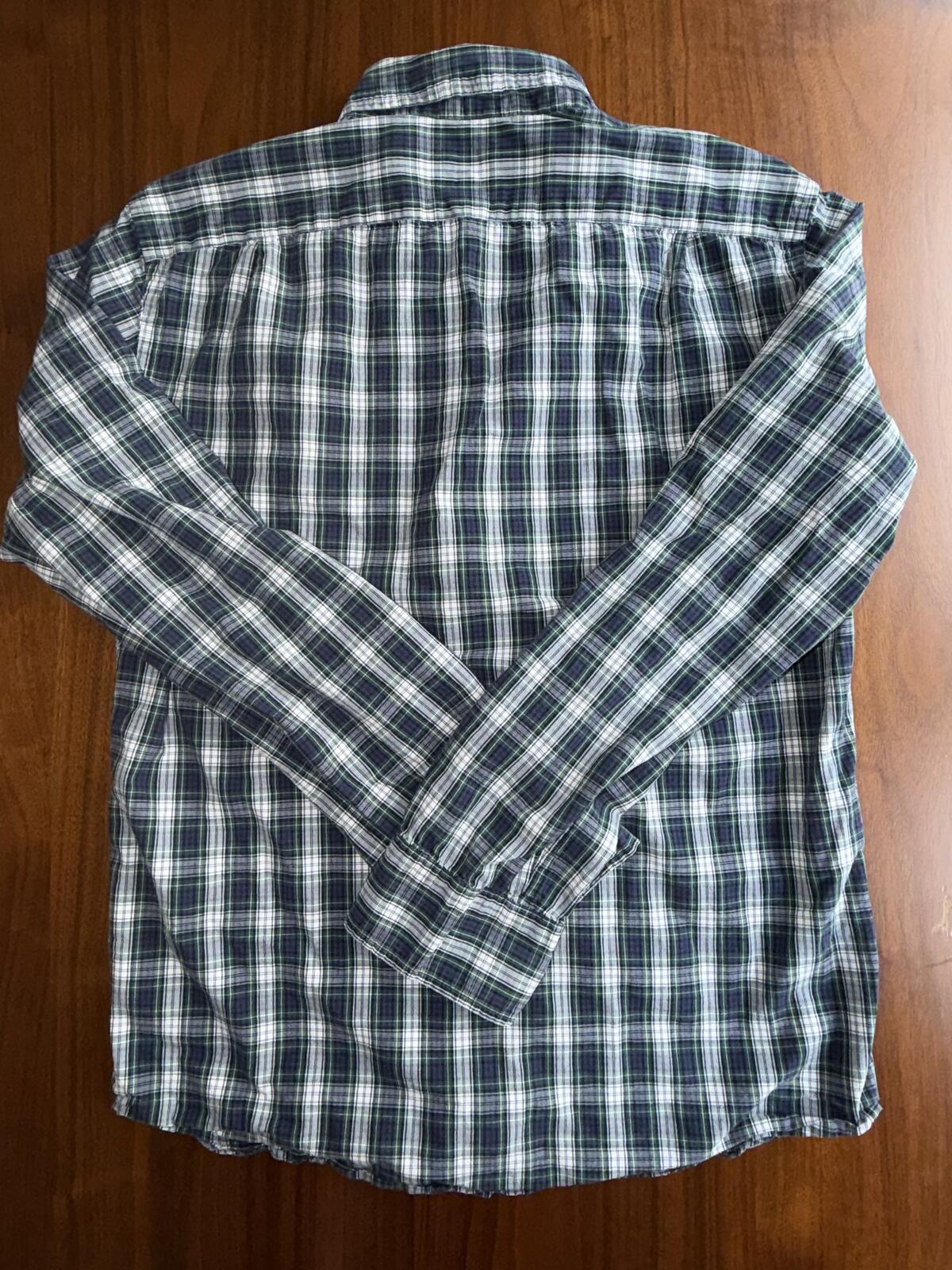 J.Crew Men's Slim Flex Washed Button Front Shirt Navy& Green Plaid - Size M