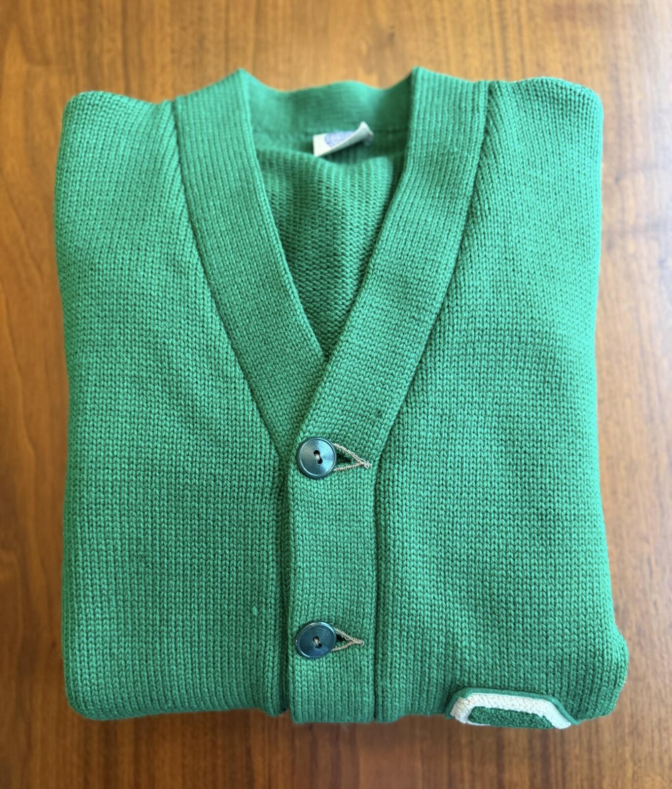 Vintage Nelson Knitting Mills Green Varsity Letterman Cardigan Sweater - Size L