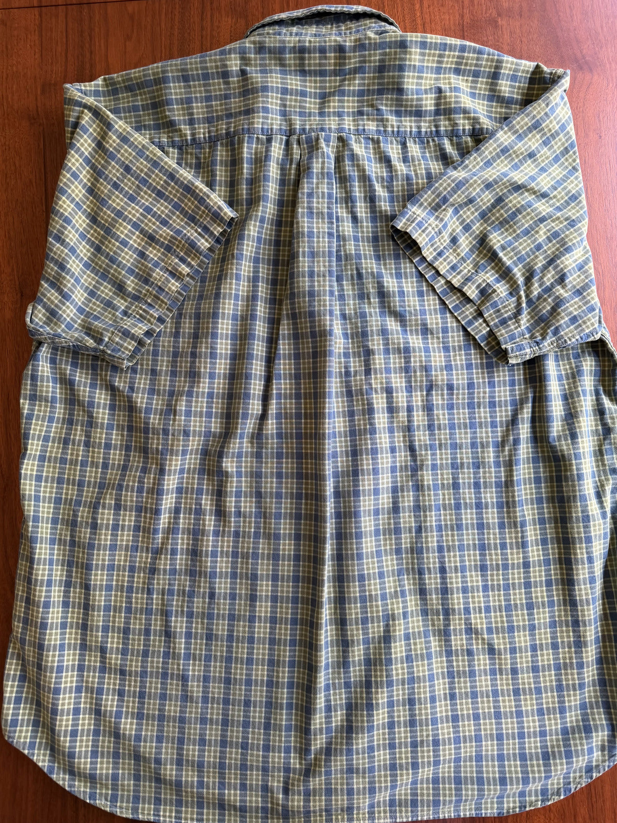 J.Crew Men's Green and Blue Plaid Short Sleeve Button Down - Size L