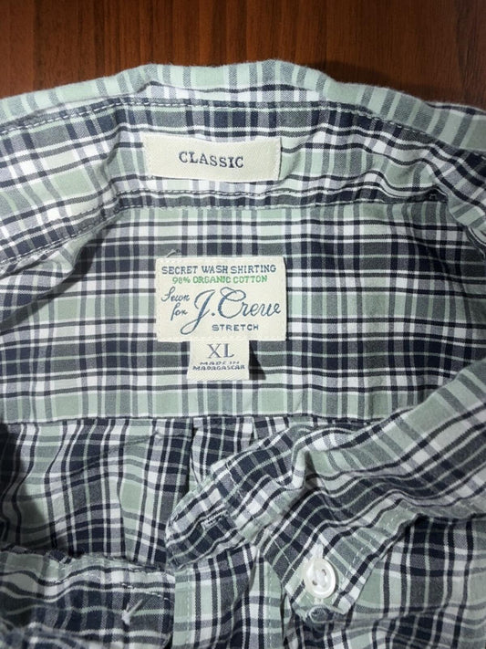 J.Crew Classic Secret Wash Navy & Mint Plaid Button Down Shirt - Size XL