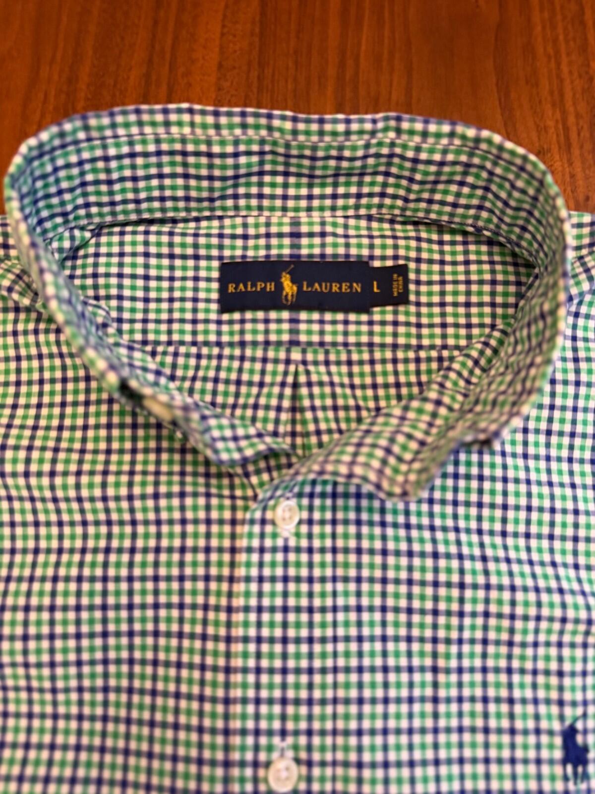 Polo Ralph Lauren Men's Green and Blue Plaid Button Down Shirt - Size Large