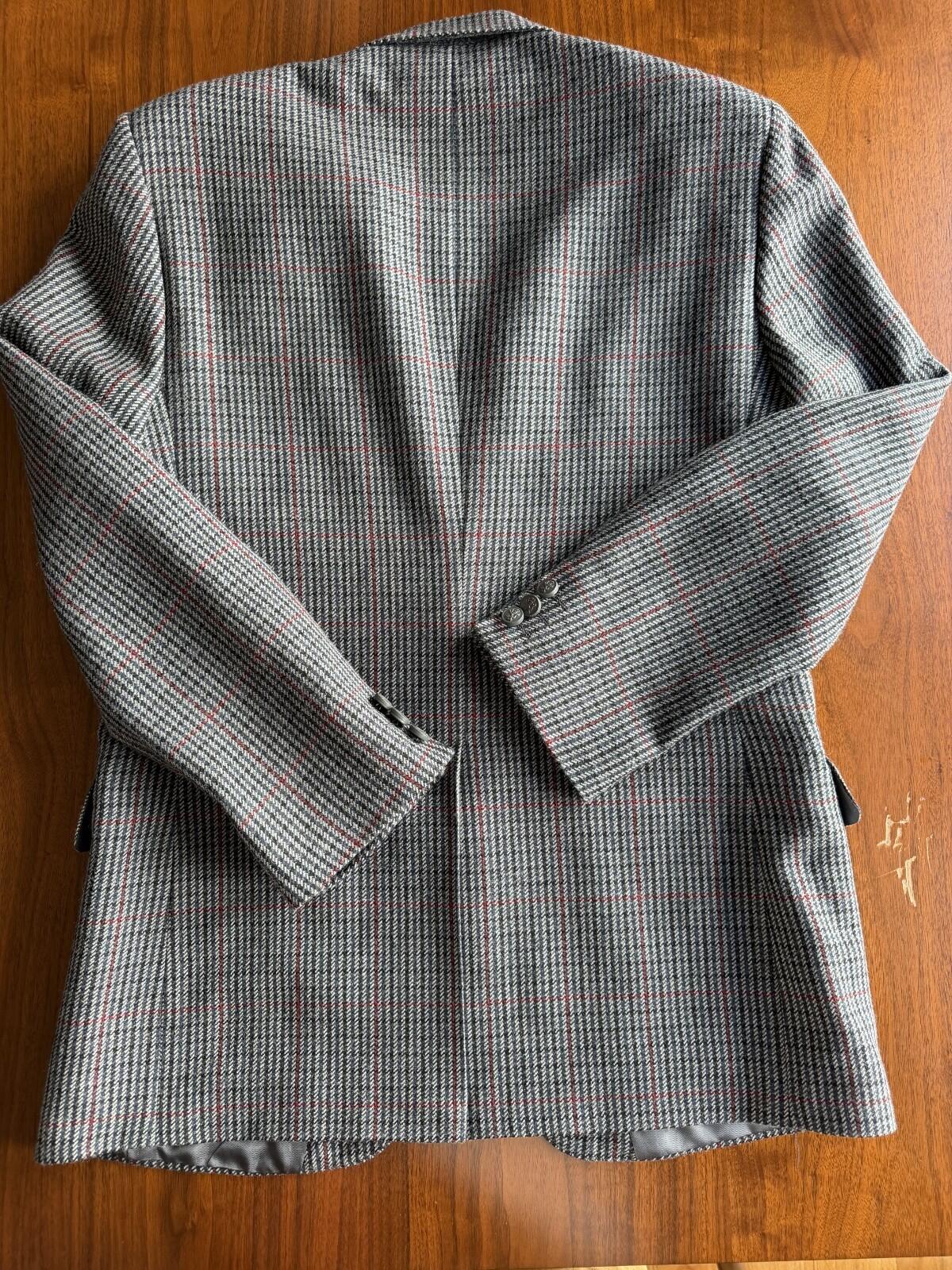 Vintage The Scotch House Wool Tweed Blazer Grey/Red Windowpane Check - Size 36