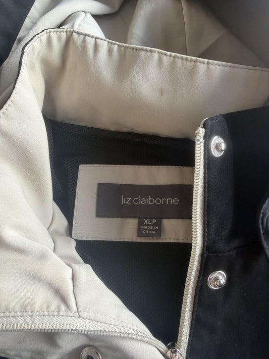 Liz Claiborne Women's Black Hooded Rain Jacket w/Tan Accents - Size XLP