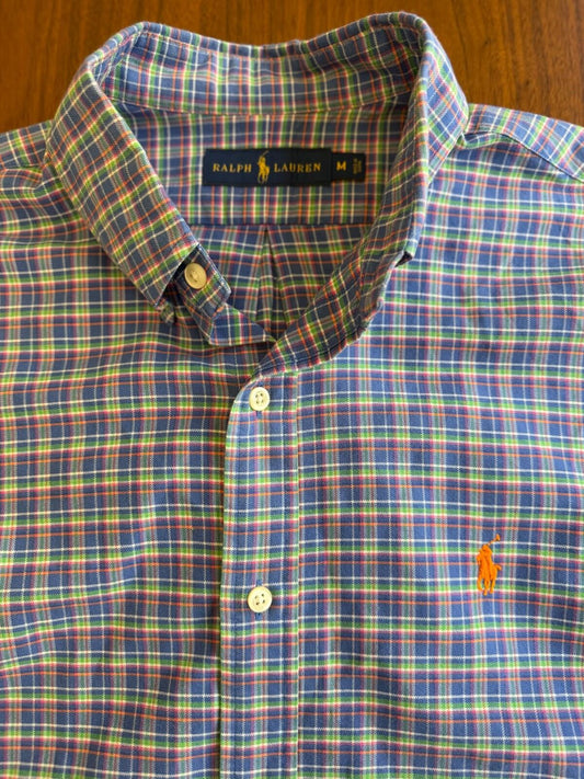 Polo Ralph Lauren Men's Blue/Pink Plaid Long Sleeve Button Down Shirt - Size M