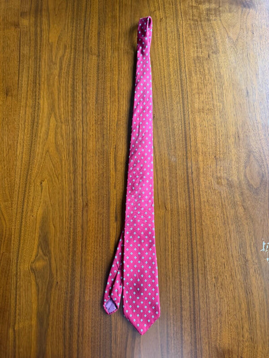 Liberty of London Red Silk Tie with Blue Diamond Medallion Pattern