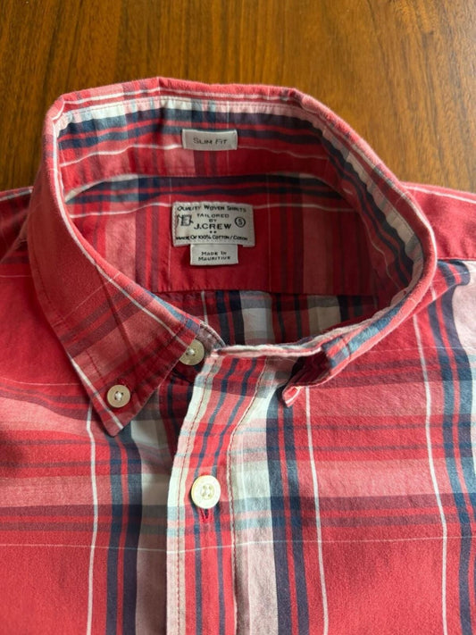 J.Crew Men's Slim Fit Red and Blue Plaid Cotton Button Down Shirt - Size S