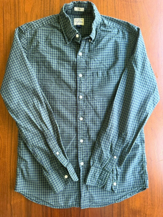J.Crew Men's Slim Fit Button-Down Navy & Green Gingham Shirt - Size S