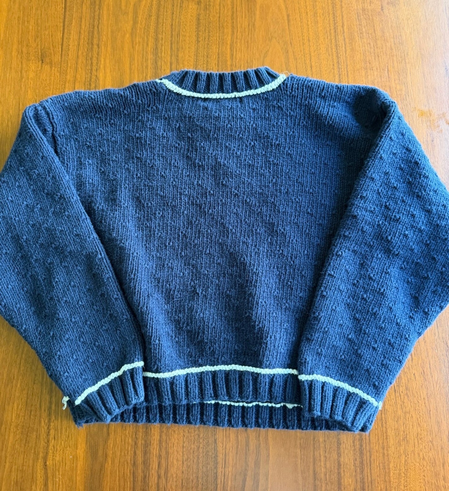 Lizsport Women's Navy & White Knit Sweater with Floral Pattern - Size M