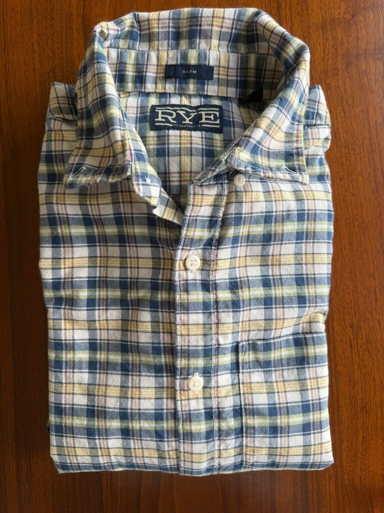 Rye by Hawker Rye Men's Slim Fit White & Navy Plaid Button-Up Shirt - Size MT