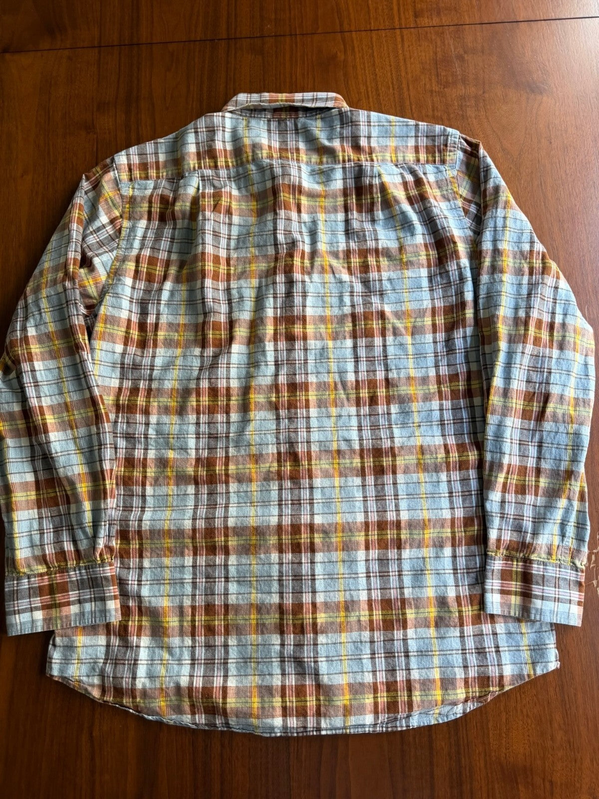 J.McLaughlin Men's Slim Fit Blue & Brown Plaid Button-Down Shirt - Size L