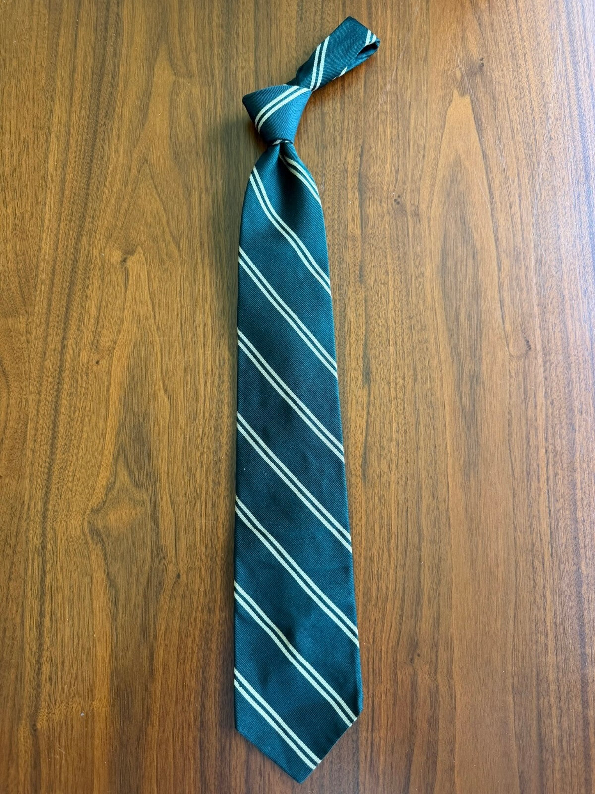 David Heller Co Men's Green and White Striped Tie