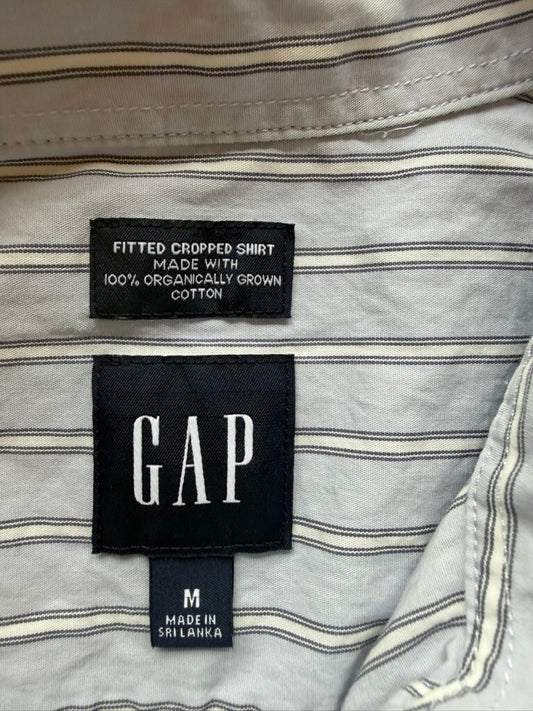 GAP Women's Fitted Cropped Shirt Light Blue w/Navy Stripes - Size M