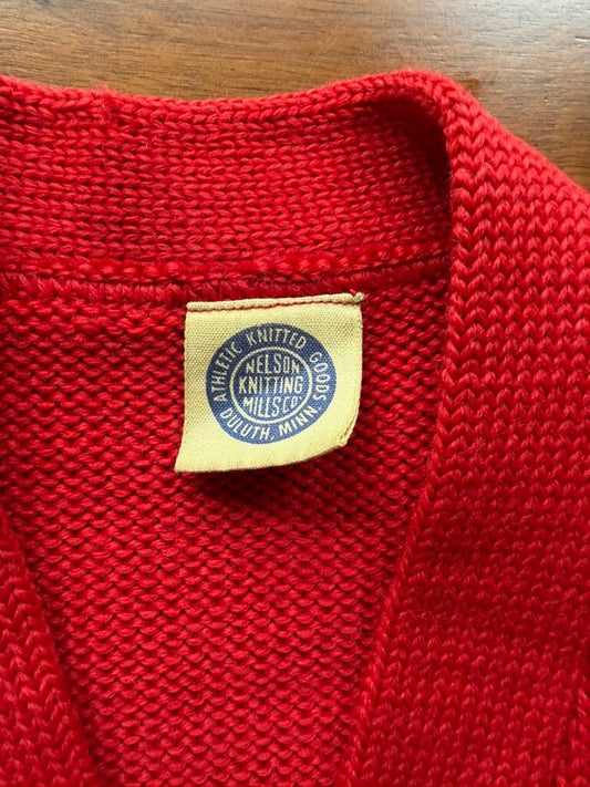 Vintage Red Nelson Knitting Mills Varsity Cardigan Sweater w/Patches - Size M