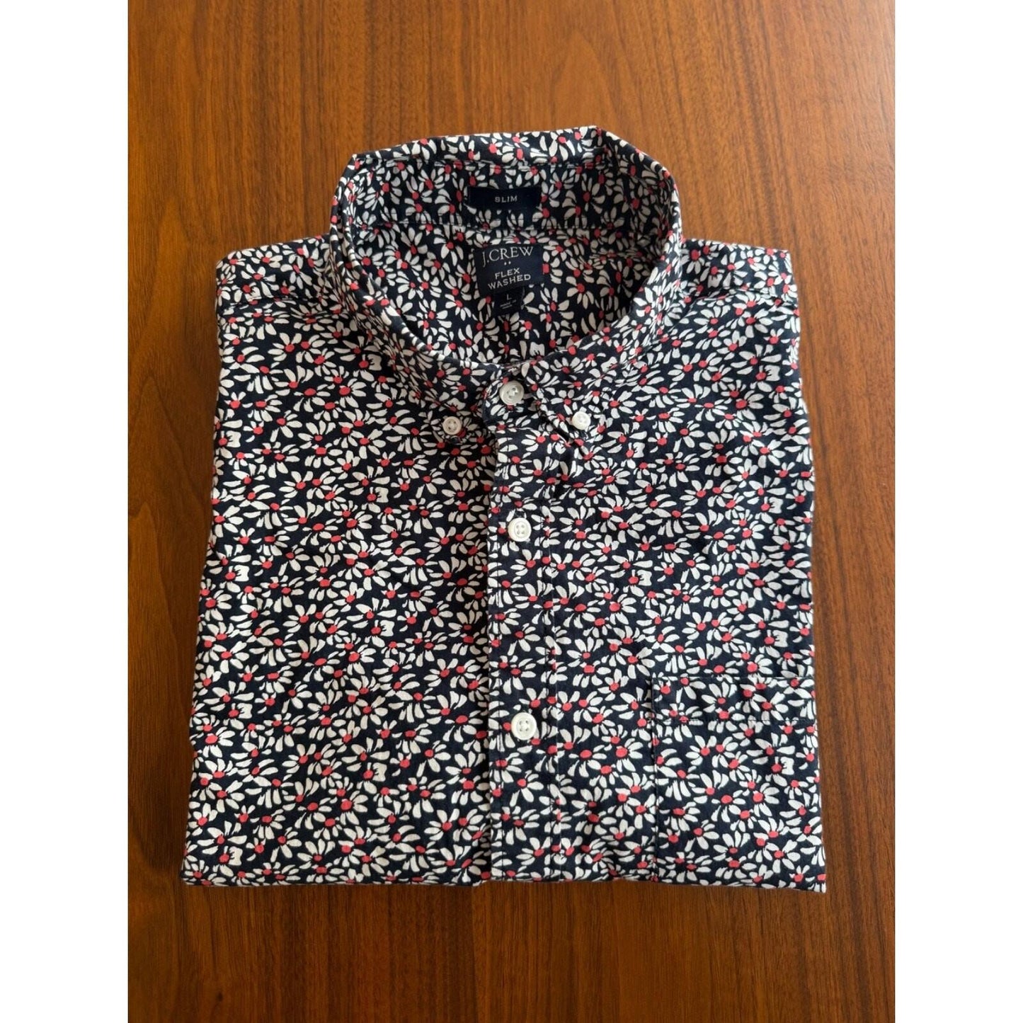 J.Crew Men's Slim Fit Flex Washed Short Sleeve Button Up Floral Shirt - Size L