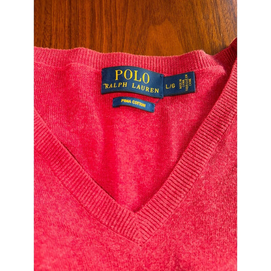 Polo Ralph Lauren Men's Red V-neck Pima Cotton Sweater - Size L