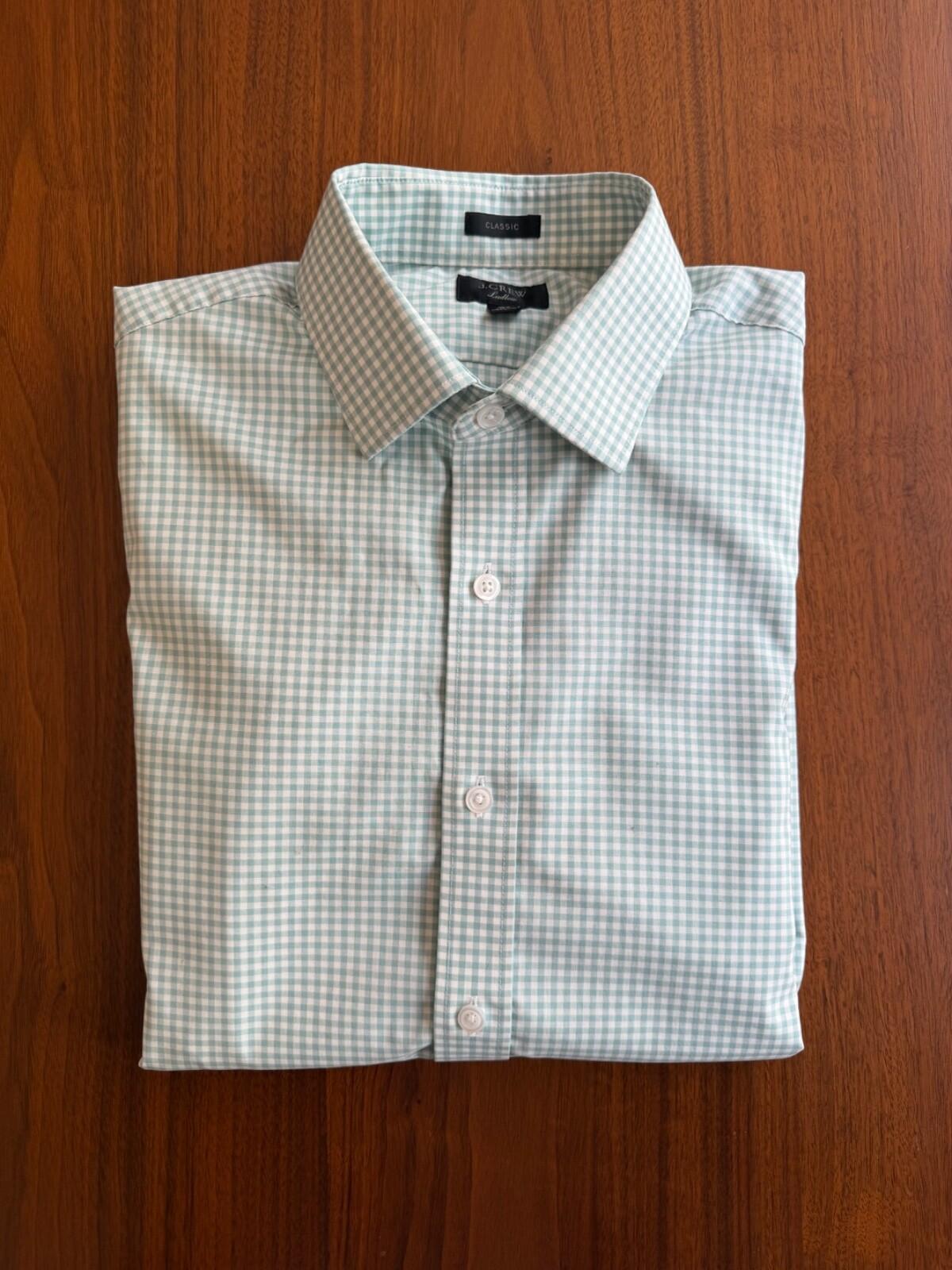 J.Crew Men's Ludlow Classic Fit Gingham Dress Shirt Green & White - Size 16-32