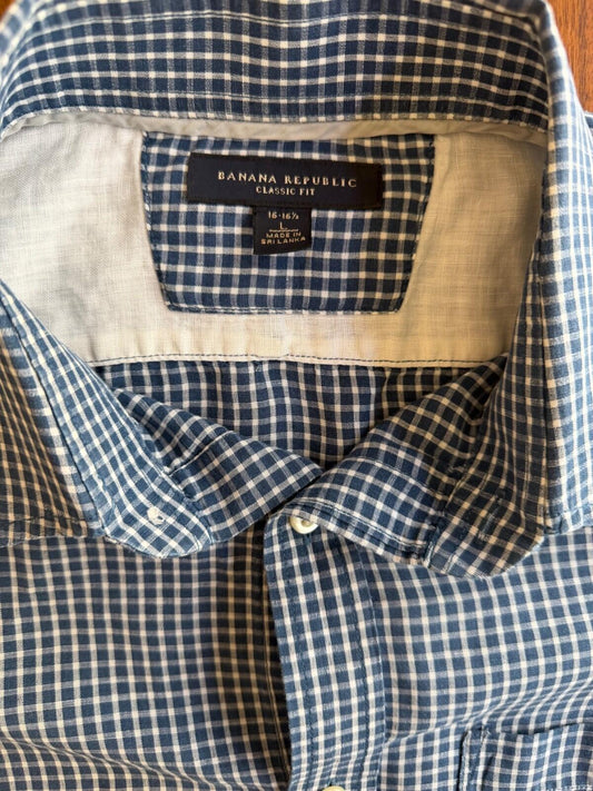 Banana Republic Classic Fit Short-Sleeve Gingham Button-Down Shirt Size L