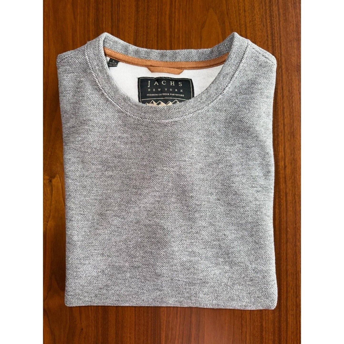 Jachs New York Men's Heathered Grey Textured Fleece Crewneck Sweater - Size L