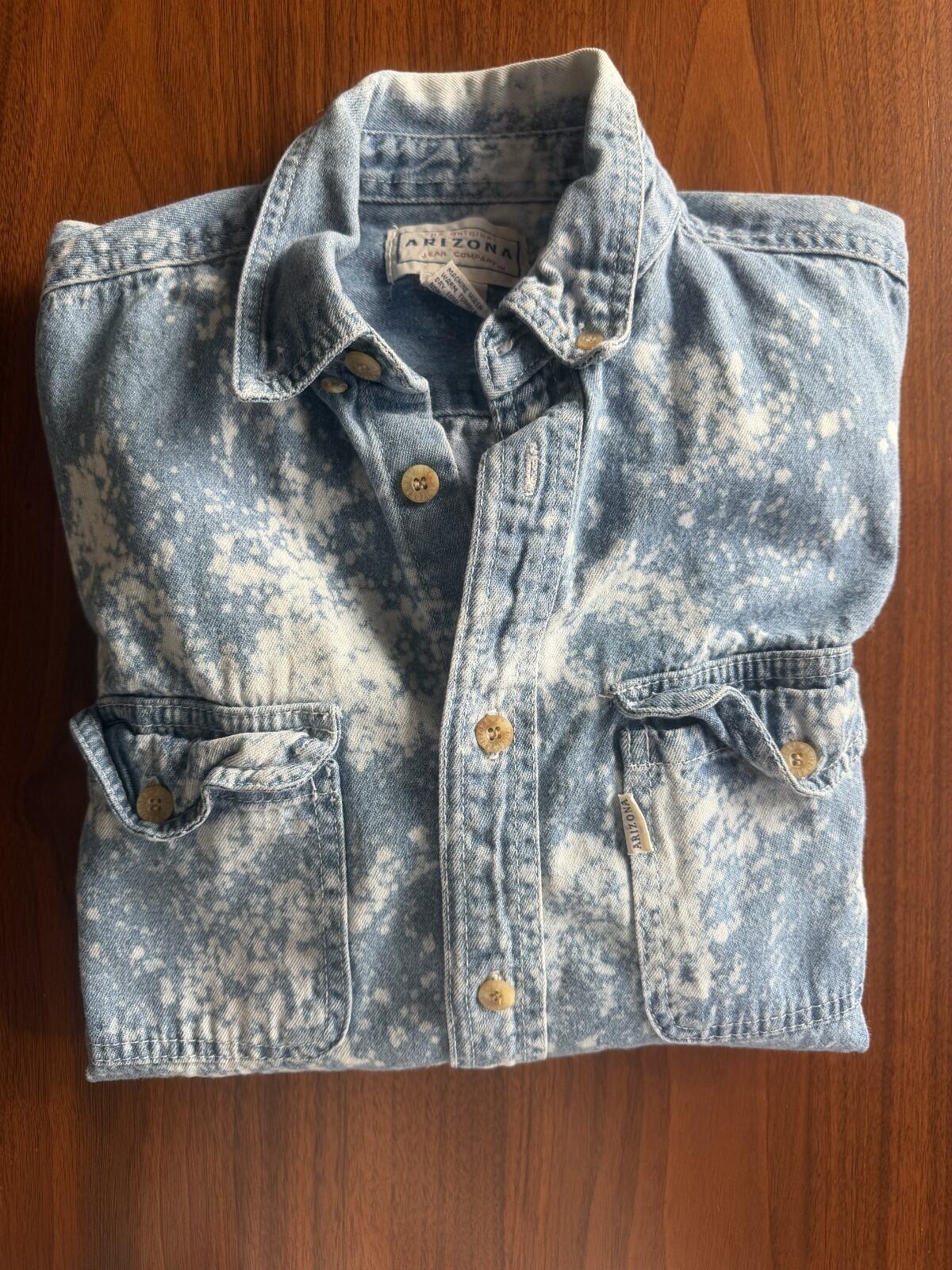 Arizona Jean Co. Bleached Acid Wash Denim Button Down Shirt - Youth L