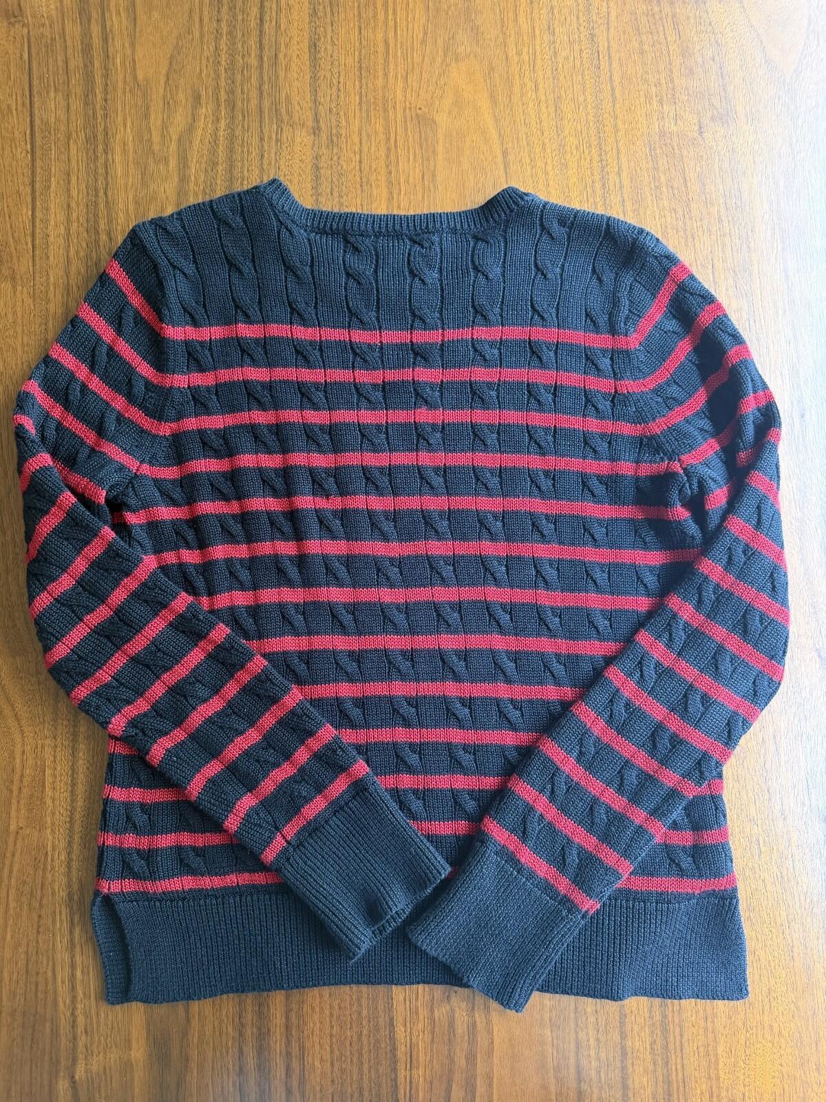 Lauren Ralph Lauren Women's Striped Black and Red Cable Knit Sweater - Size S