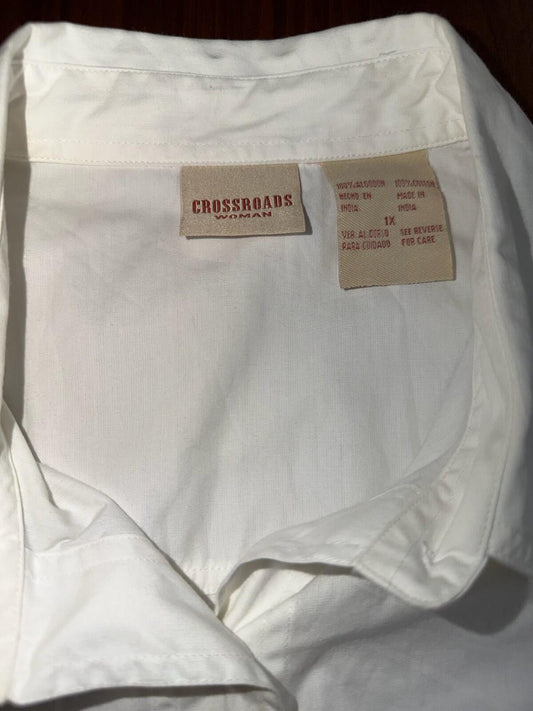 Crossroads Women's Button Up Work Shirt White - Size 1X