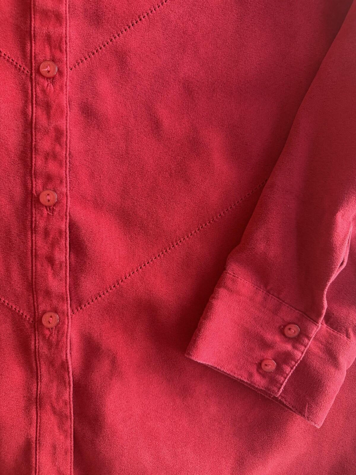 Relativity Women's Faux-Suede Long Sleeve Red Button-Up - Size M