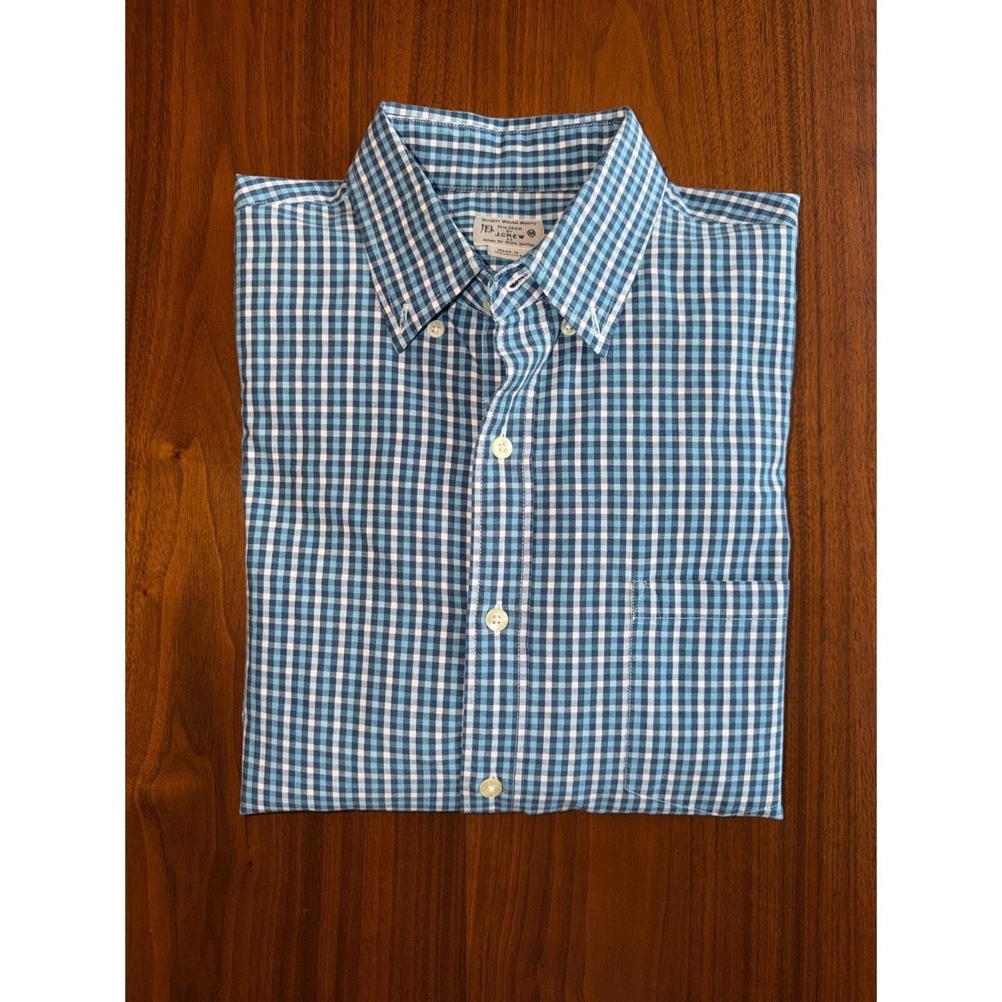 J.Crew Men's Flex Slim Fit Long Sleeve Navy/Teal Plaid Button Down - Size M