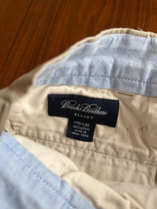 Brooks Brothers Elliot Fit Pleated Khaki Chino Pants - 35x32