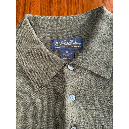 Brooks Brothers Italian Merino Wool Grey Long Sleeve Polo Sweater - Size XL