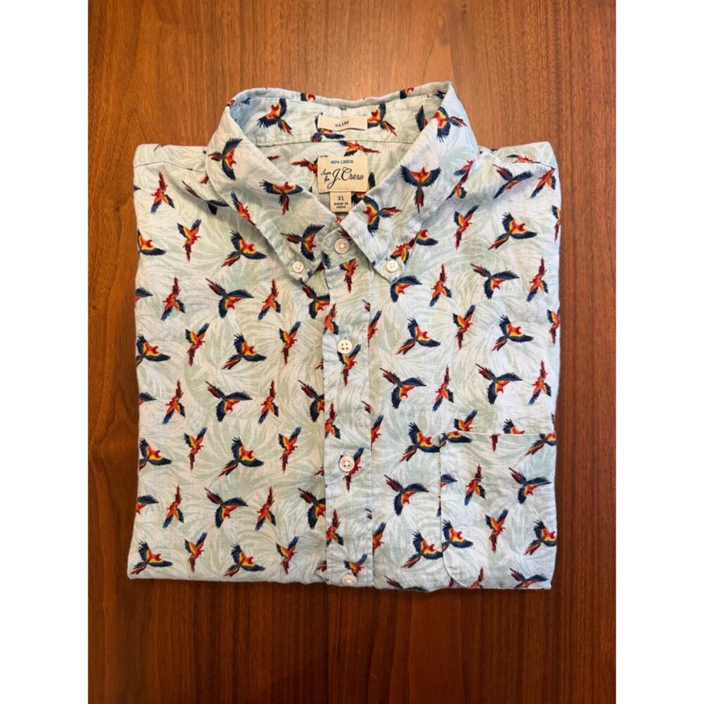 J.Crew Men's Slim Fit 100% Linen Parrot Print SS Button Down Shirt - Size XL