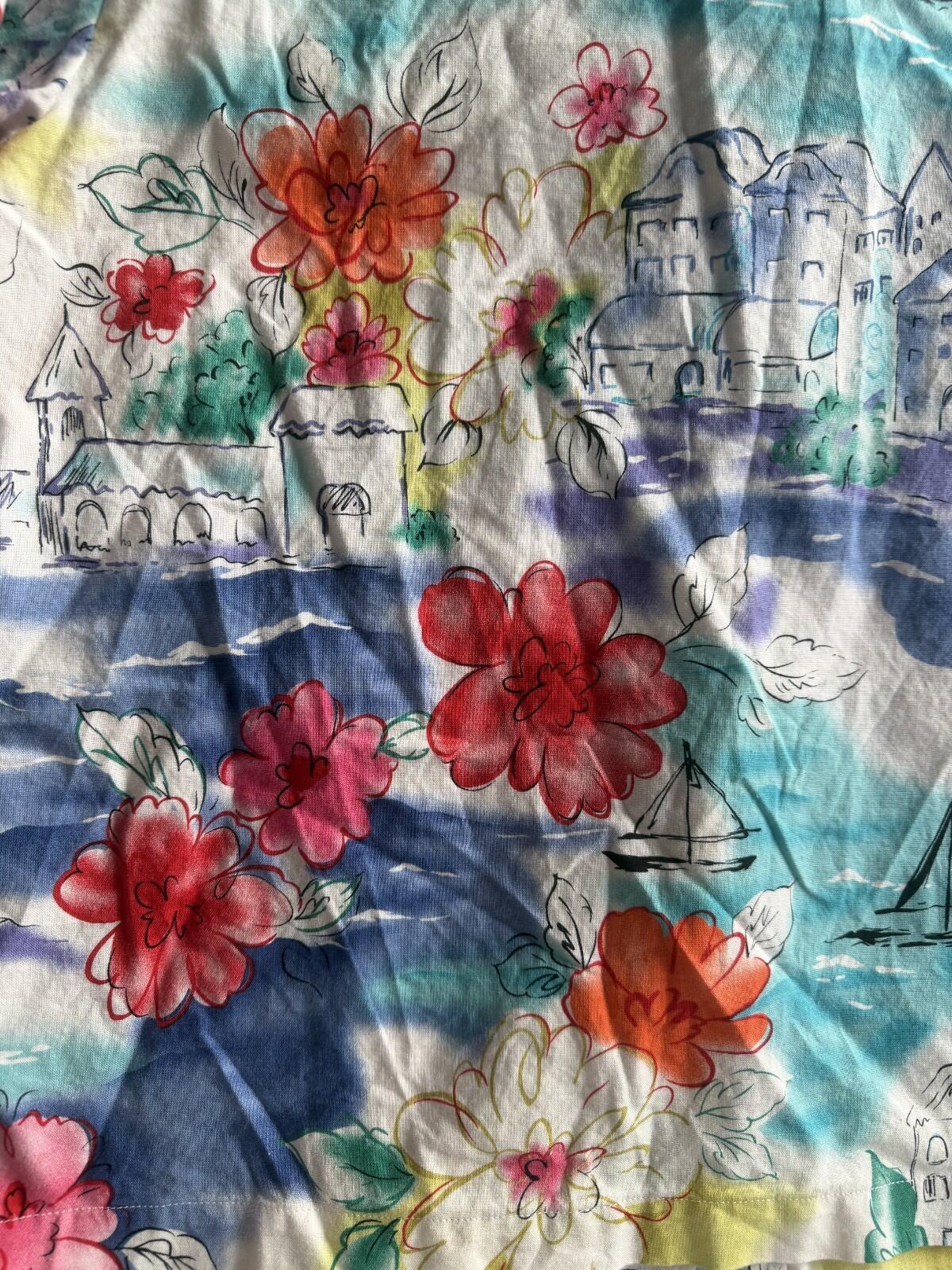 Coldwater Creek Women's Nautical Floral Watercolor Print Button-Up - Size S