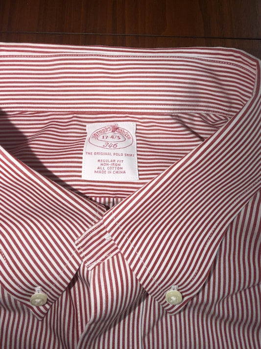 Brooks Brothers 346 Men's Red Striped Dress Shirt - Size 17-35