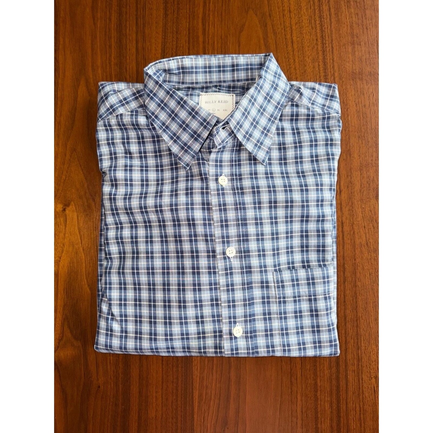 Billy Reid Men's L Full Cut Blue Plaid Long Sleeve Button Down Shirt