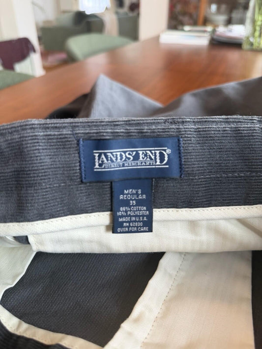 Vintage Lands' End Men's Pleated USA Corduroy Trousers - 35W x 30L
