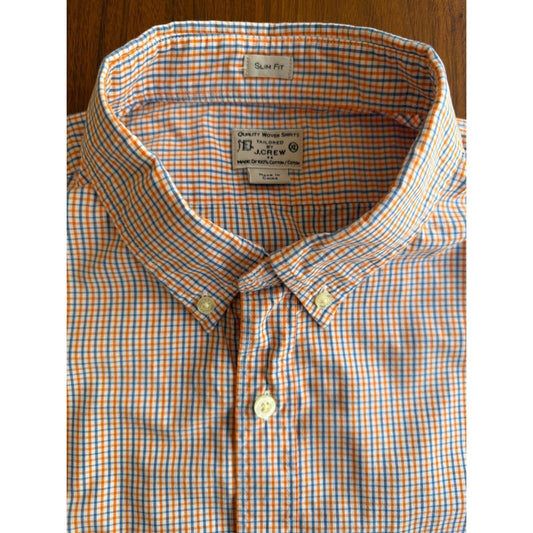 J.Crew Mens Slim Fit Button Down Shirt Orange/Blue Plaid Check - Size XL